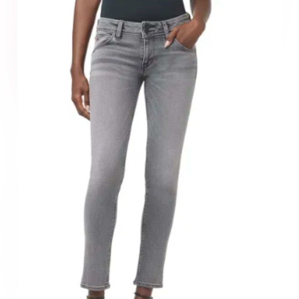 Hudson mid-rise flap button skinny jeans in gray